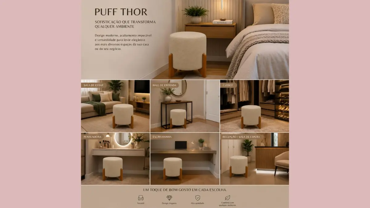 Kit 2 Puff Banquinho Redondo Decorativo Thor: vale a pena? 1 Kit 2 Puff Banquinho Redondo Decorativo