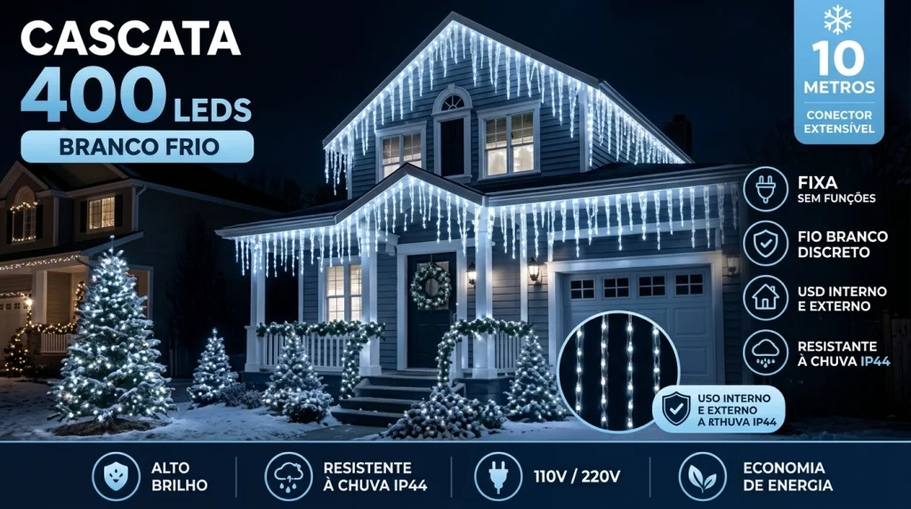 Cascata Natal Com 8 Funções Branco Frio 400 Leds: Vale a Pena? 3 Benefícios da cascata de 400 LEDs para decoração natalina