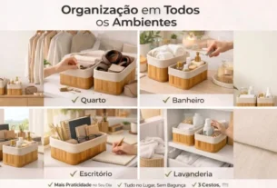 Kit 3 Cestos Organizadores de Bambu
