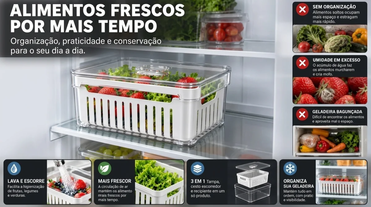 Kit 4 Organizadores de Geladeira 2,2L