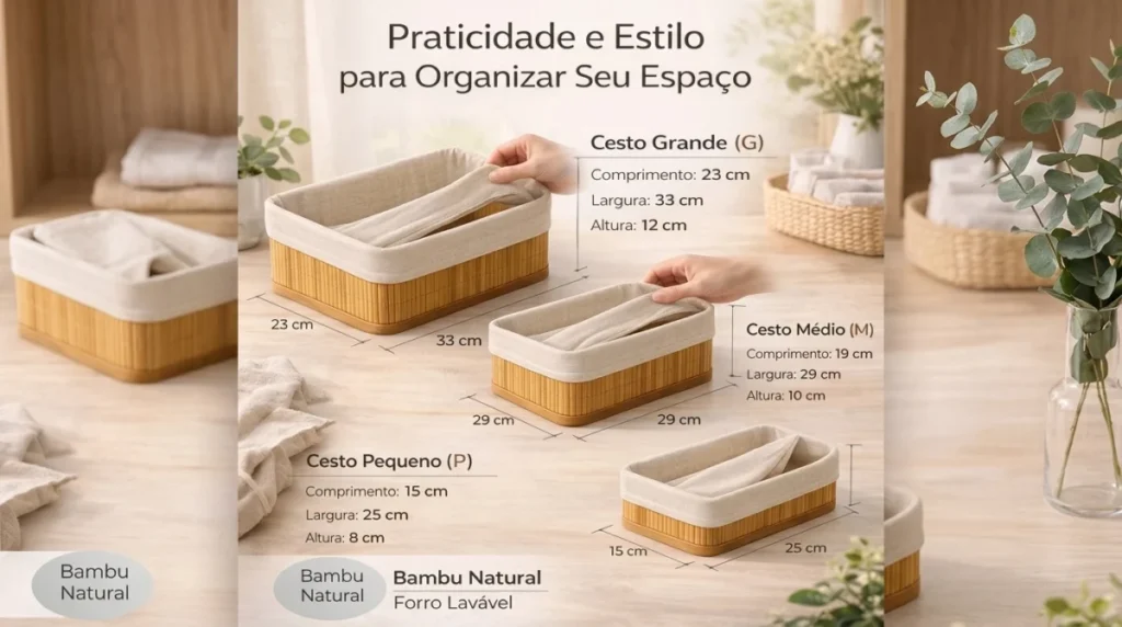 O que é o Kit 3 Cestos Organizadores de Bambu