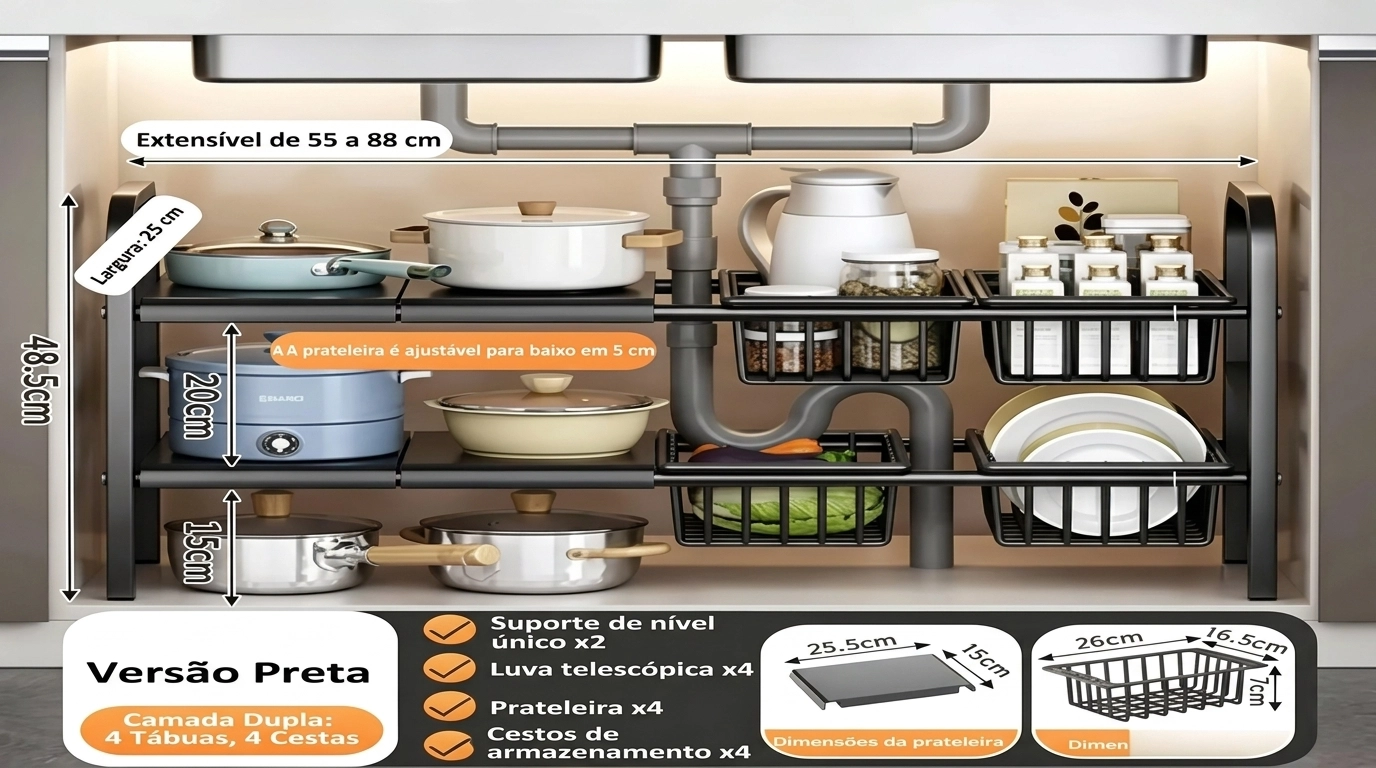 Organizador Cozinha Retrátil Multiuso