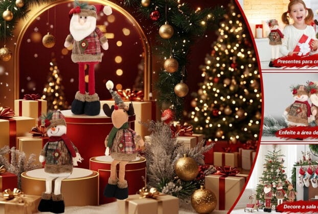 Trio de Bonecos Natalino, Rena, Boneco de Neve, Papai Noel